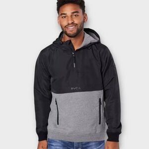 RVCA 1/4 Zip Hoodie Men's Large Black Heather Gray Camden Fleece Pullover Jacket